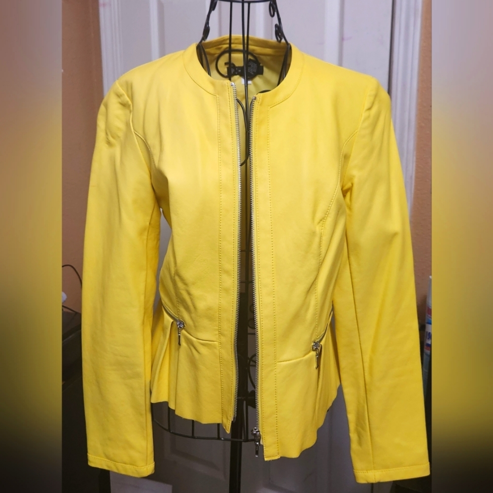 Faux Yellow Leather Waist Jacket